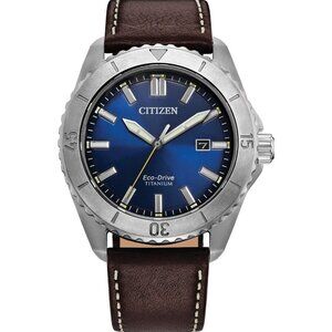 Citizen Men's Brycen Eco-Drive Silver Brown Leather Watch